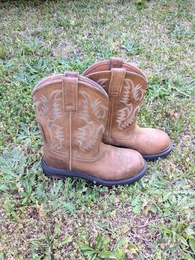 Ariat Kids Brown Round Composite Toe Western Work Boots Size 6